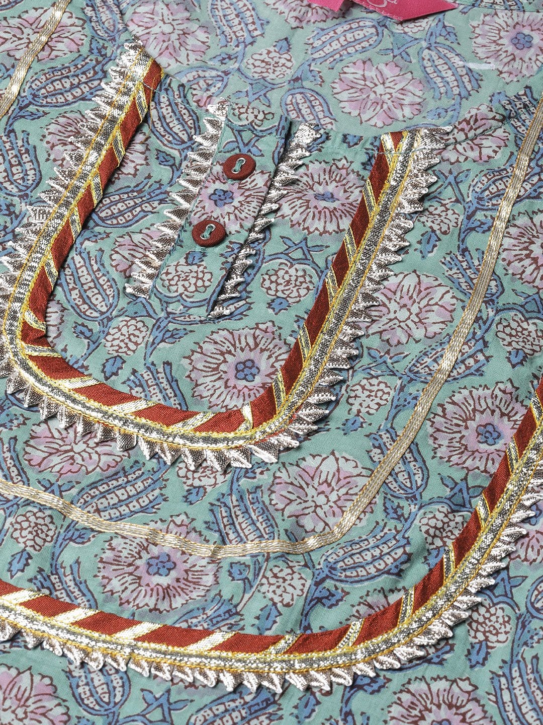 Women's Sea Green Floral Printed Straight Kurta