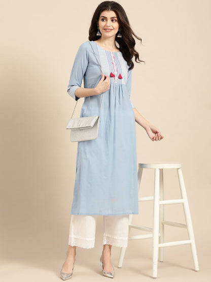 Women's Powder Blue Straight Kurta
