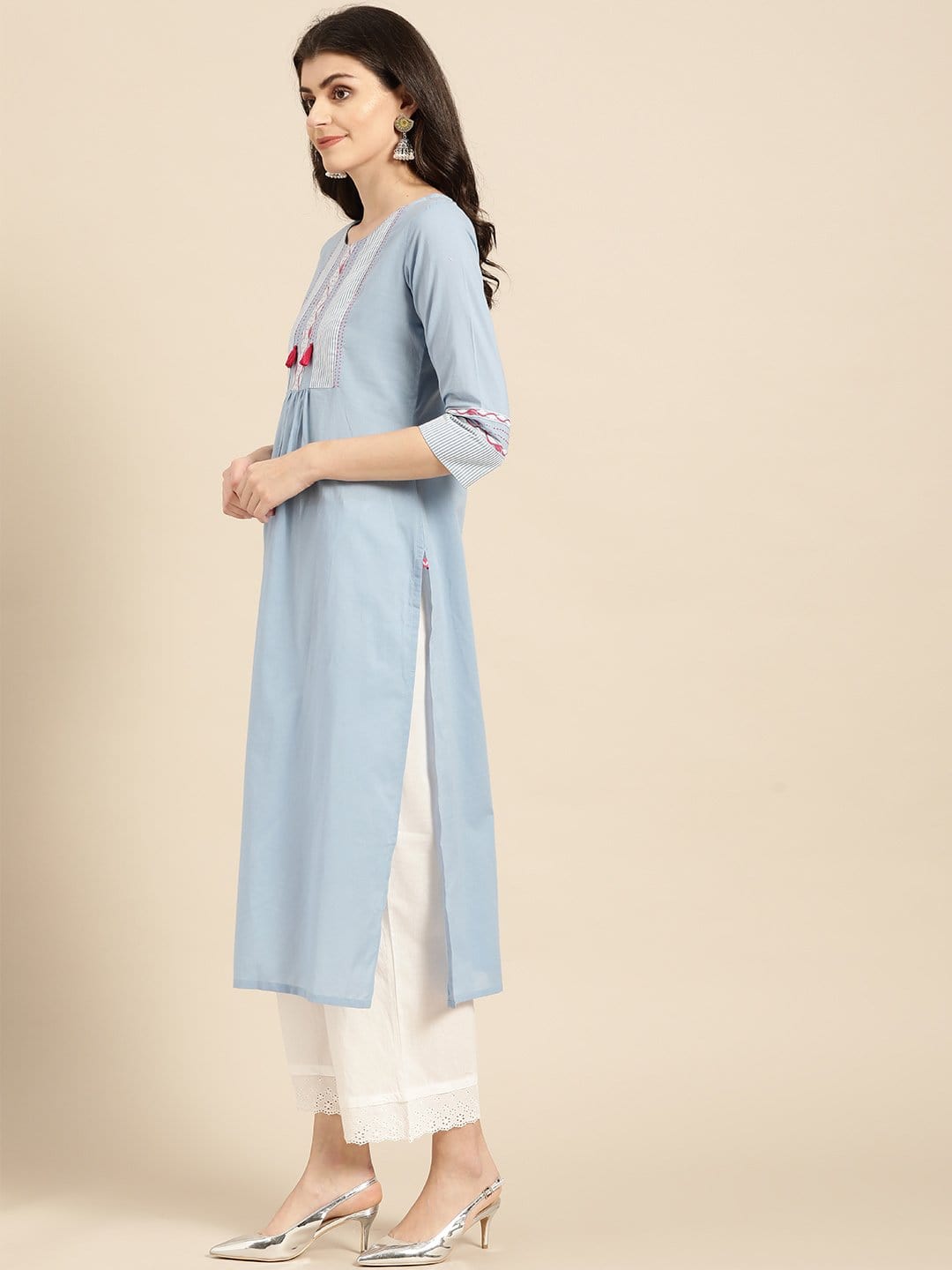 Women's Powder Blue Straight Kurta