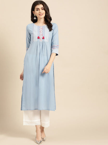 Women's Powder Blue Straight Kurta