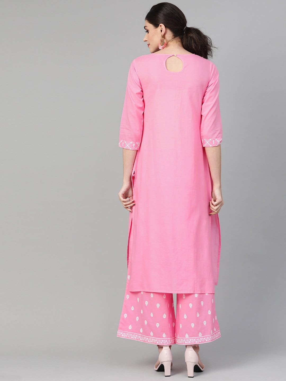 Women's Light Pink Khari Printed Straight Kurta  With Overall Printed Straight Palazzo