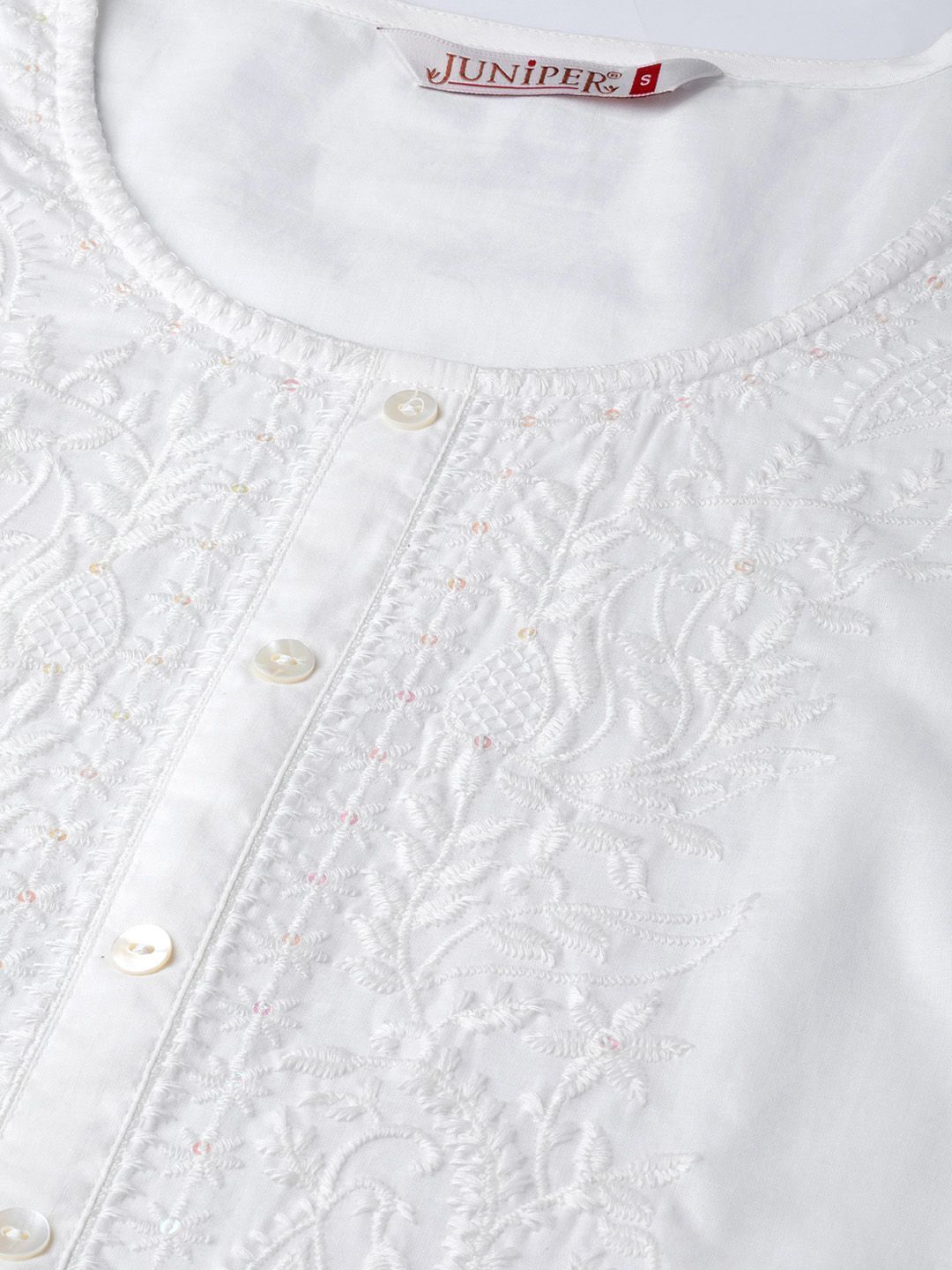 Women's White Cotton Voile Embroidered Straight Kurta