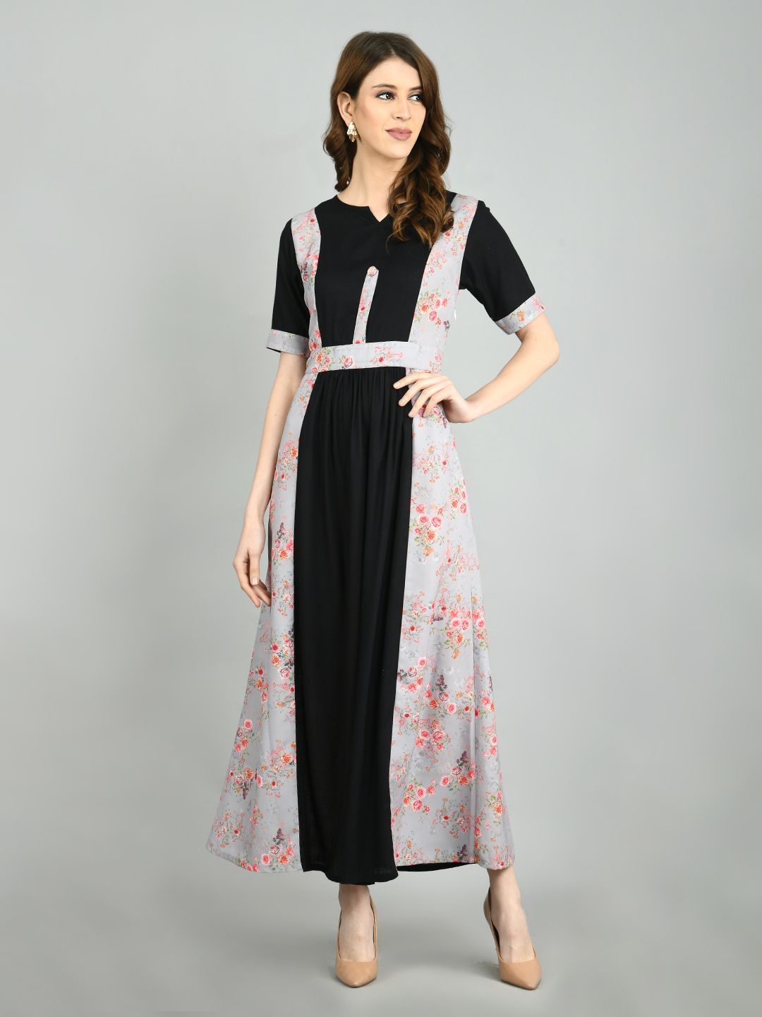 Women's Multi Polyester Printed Half Sleeve Round Neck Casual Dress