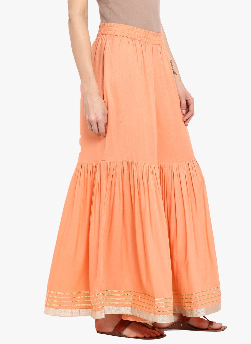 Women's Peach Solid Palazzo With Gota Border