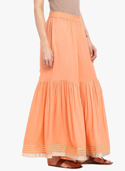 Women's Peach Solid Palazzo With Gota Border