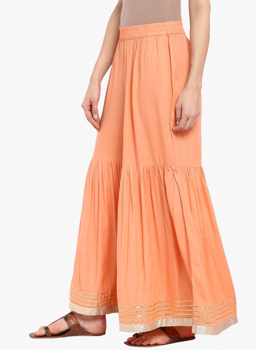Women's Peach Solid Palazzo With Gota Border