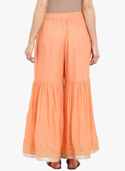 Women's Peach Solid Palazzo With Gota Border
