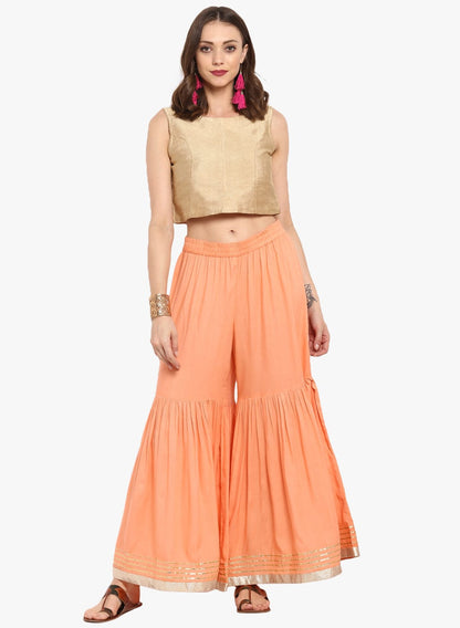 Women's Peach Solid Palazzo With Gota Border