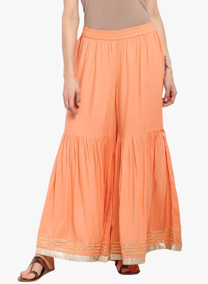 Women's Peach Solid Palazzo With Gota Border