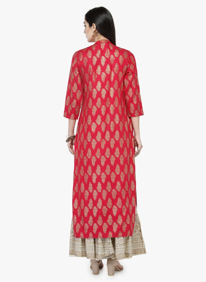 Women's Pink & Beige Printed Kurta with Skirt