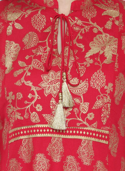 Women's Pink & Beige Printed Kurta with Skirt