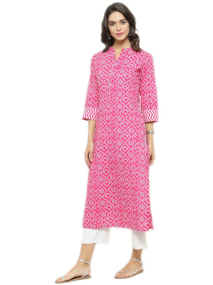 Women's Pink Printed Straight Kurta