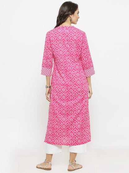 Women's Pink Printed Straight Kurta