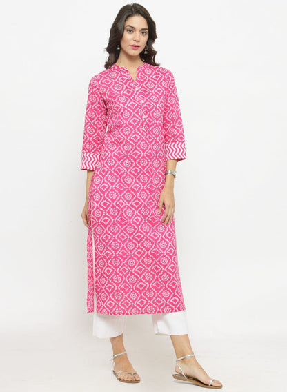 Women's Pink Printed Straight Kurta with Pants