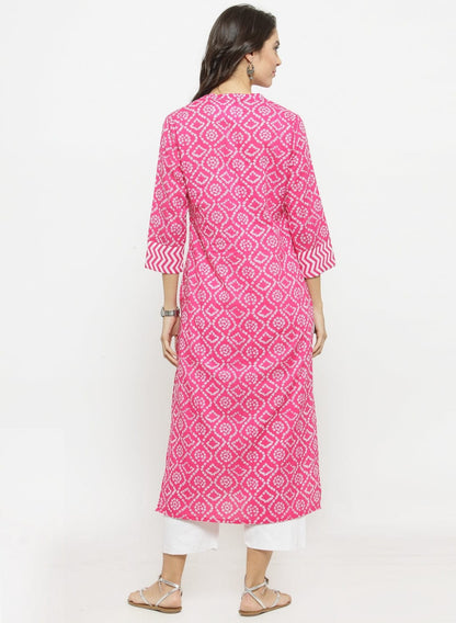 Women's Pink Printed Straight Kurta with Pants