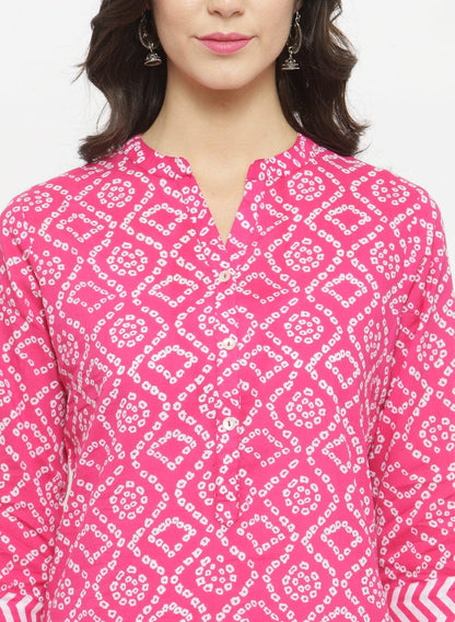 Women's Pink Printed Straight Kurta with Pants
