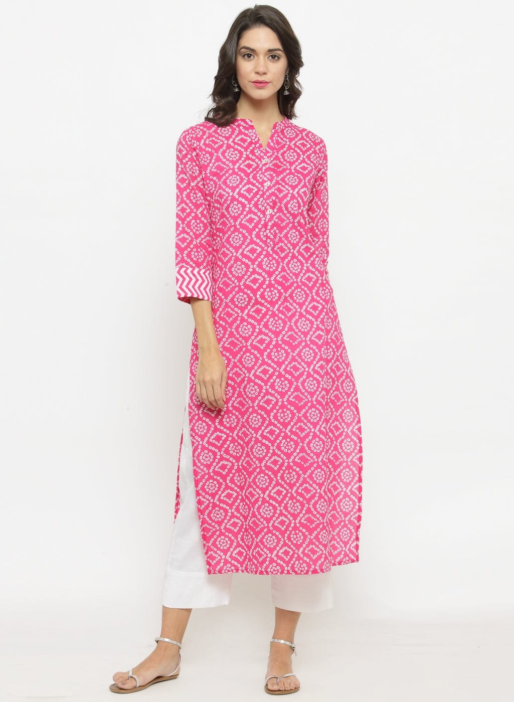 Women's Pink Printed Straight Kurta with Pants