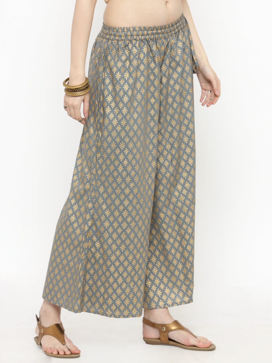 Women's Grey Gold Printed Palazzo