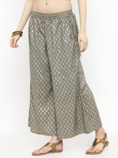 Women's Grey Gold Printed Palazzo