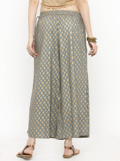 Women's Grey Gold Printed Palazzo