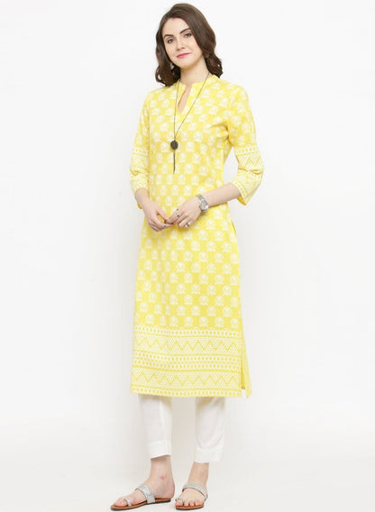 Women's Yellow Printed Straight Kurta