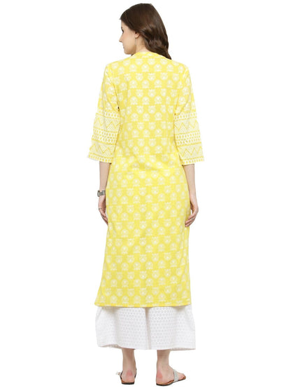 Women's Yellow Printed Straight Kurta