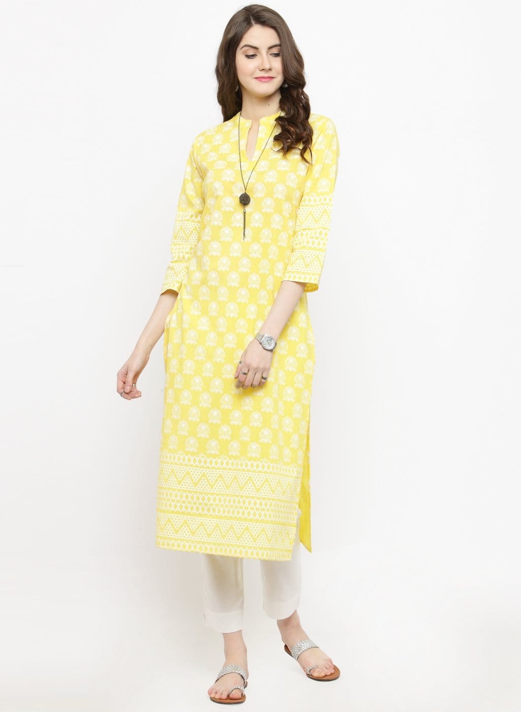 Women's Yellow Printed Straight Kurta
