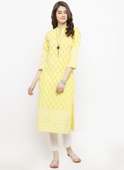 Women's Yellow Printed Straight Kurta