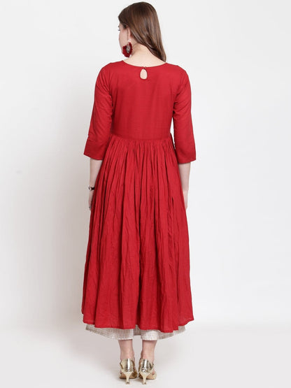 Women's Maroon & Gold-Toned Embroidered Kurta with Palazzos