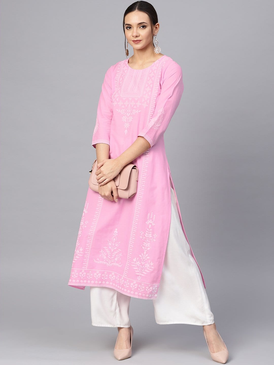 Women's Pink Printed A-Line Kurta