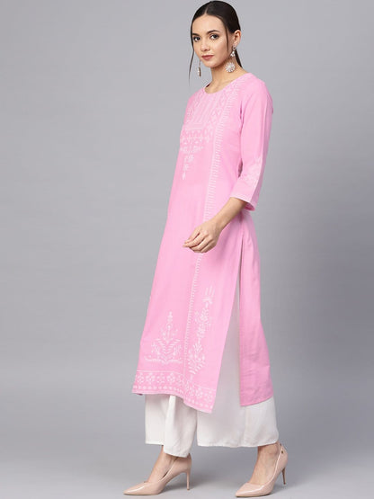 Women's Pink Printed A-Line Kurta