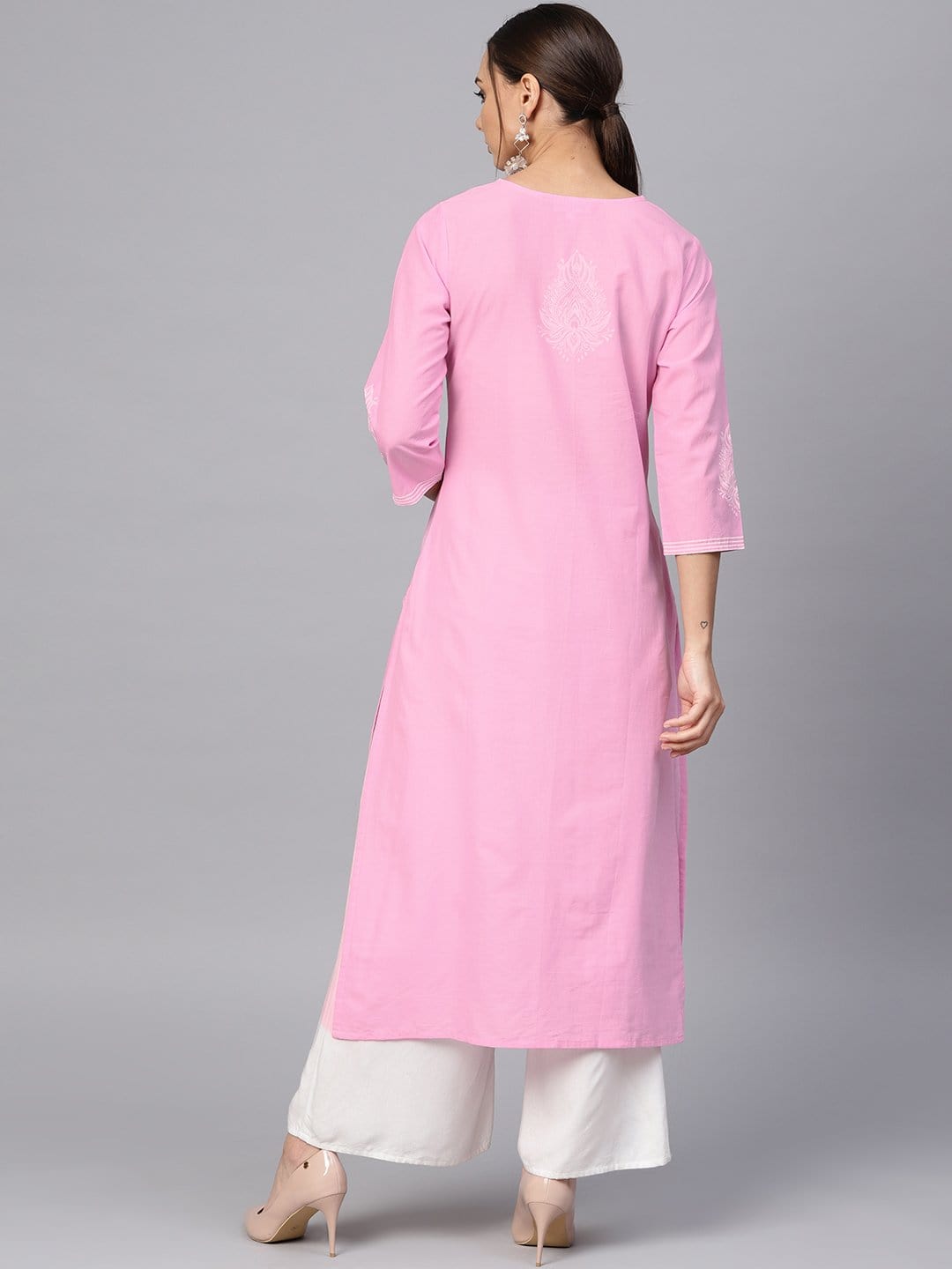 Women's Pink Printed A-Line Kurta