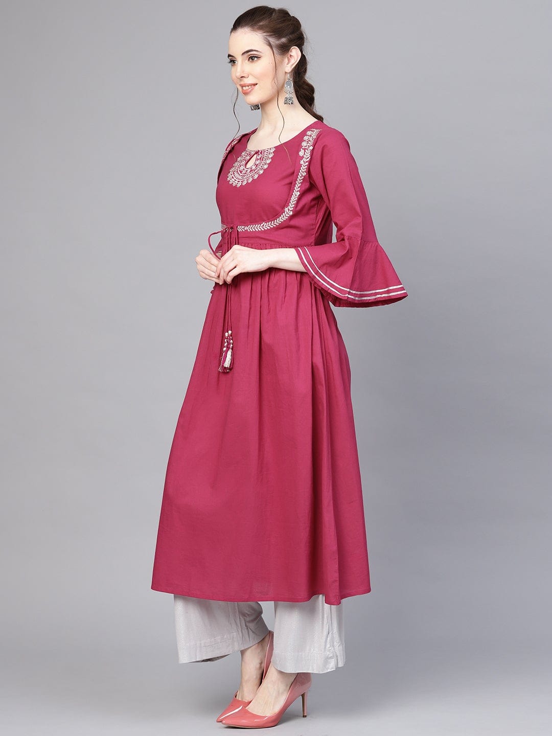 Women's Magenta Yoke Design A-Line Kurta