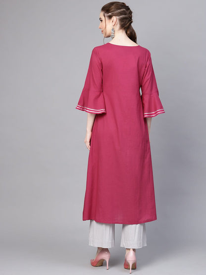 Women's Magenta Yoke Design A-Line Kurta
