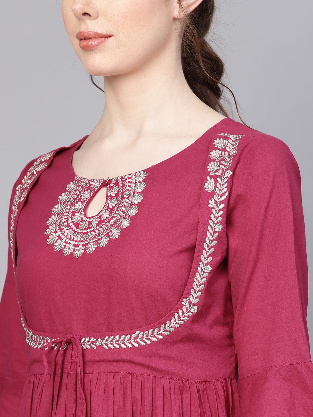 Women's Magenta Yoke Design A-Line Kurta