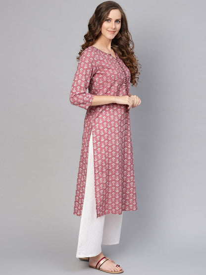 Women's Pink & White Printed Straight Kurta