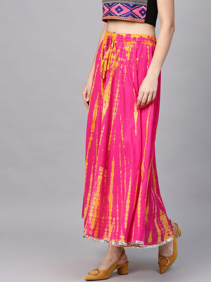 Women's Pink and Yellow Dyed Maxi Flared Skirt