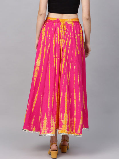 Women's Pink and Yellow Dyed Maxi Flared Skirt