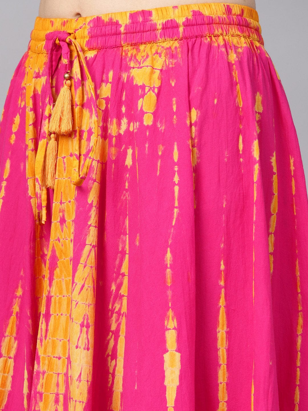 Women's Pink and Yellow Dyed Maxi Flared Skirt