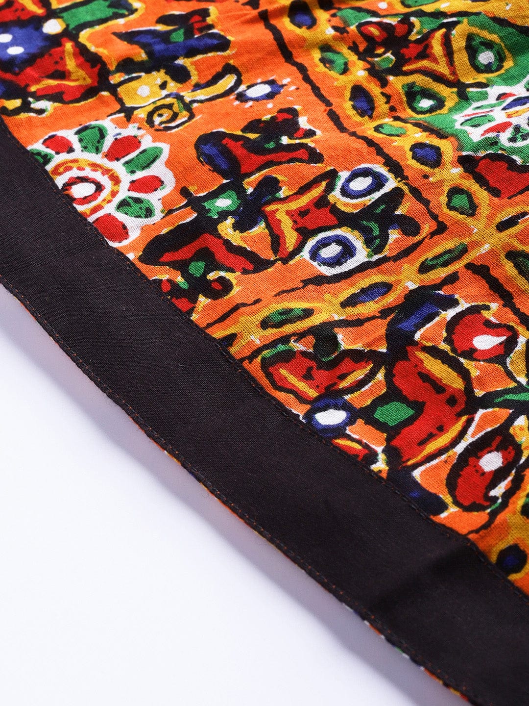 Women's Orange & Black Phulkari Printed Flared Maxi Skirt