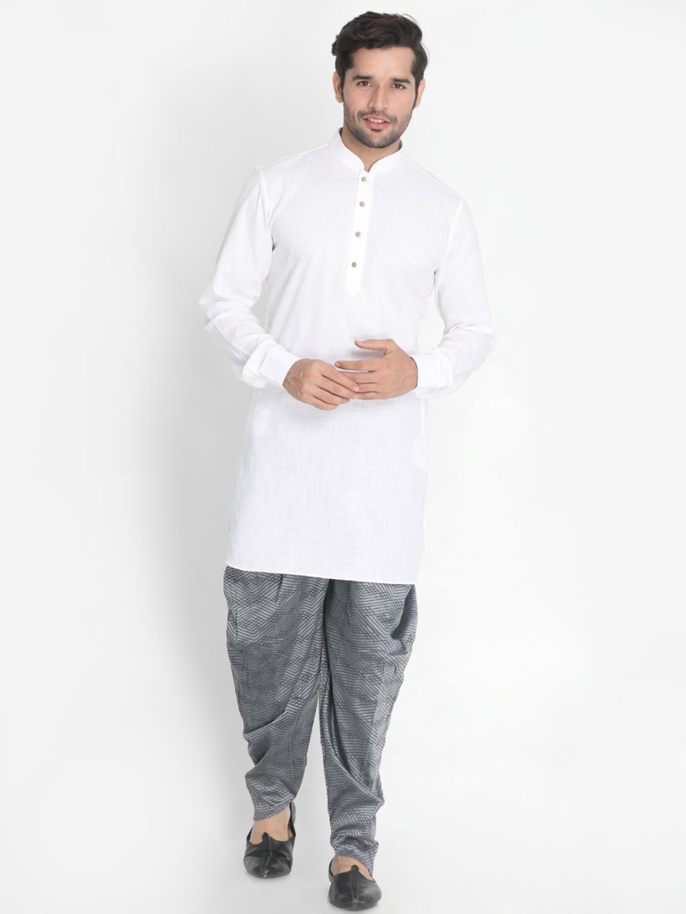 Men's Grey Cotton Silk Blend Dhoti