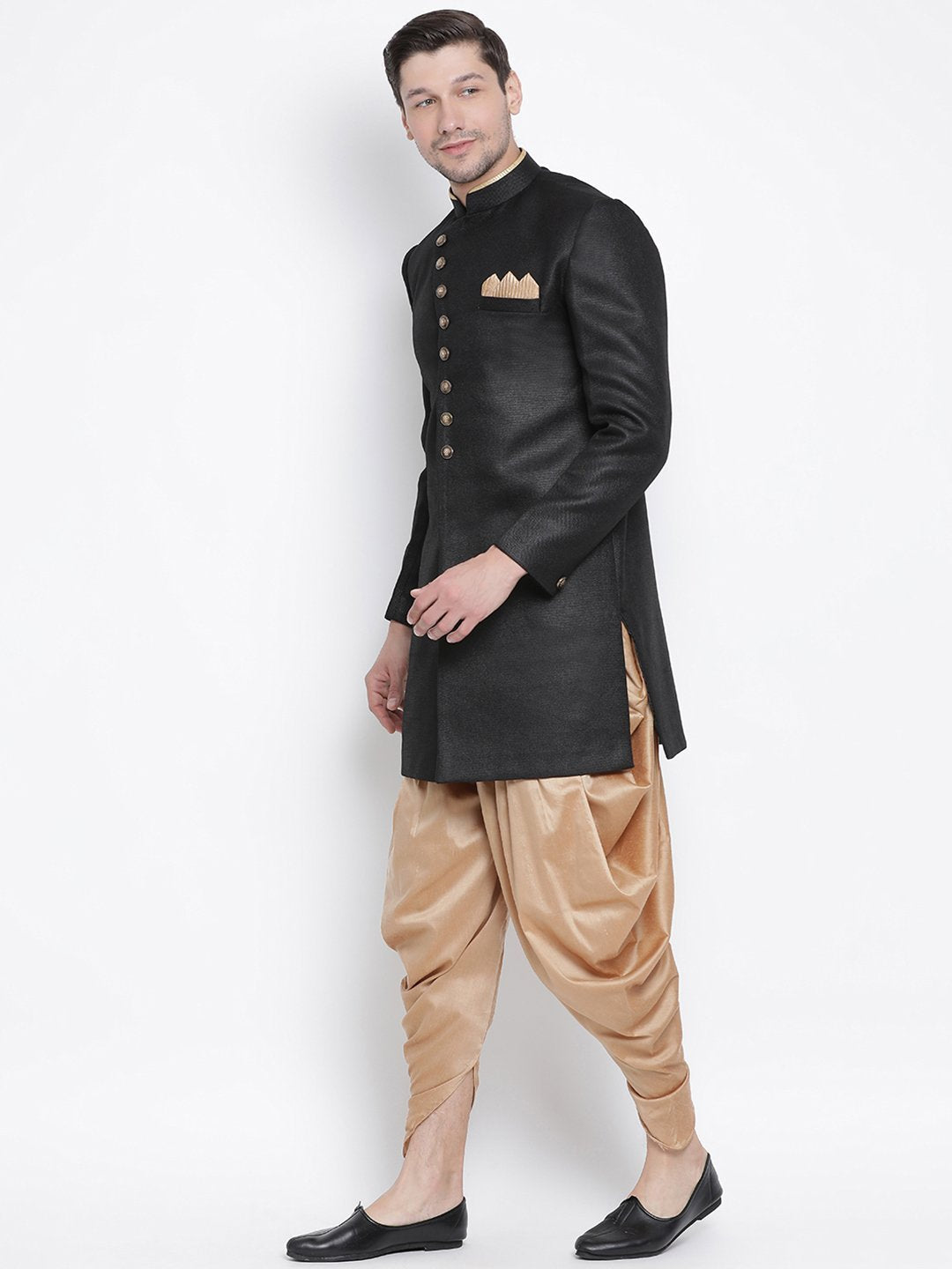 Men's Black Silk Blend Kurta and Dhoti Pant Set