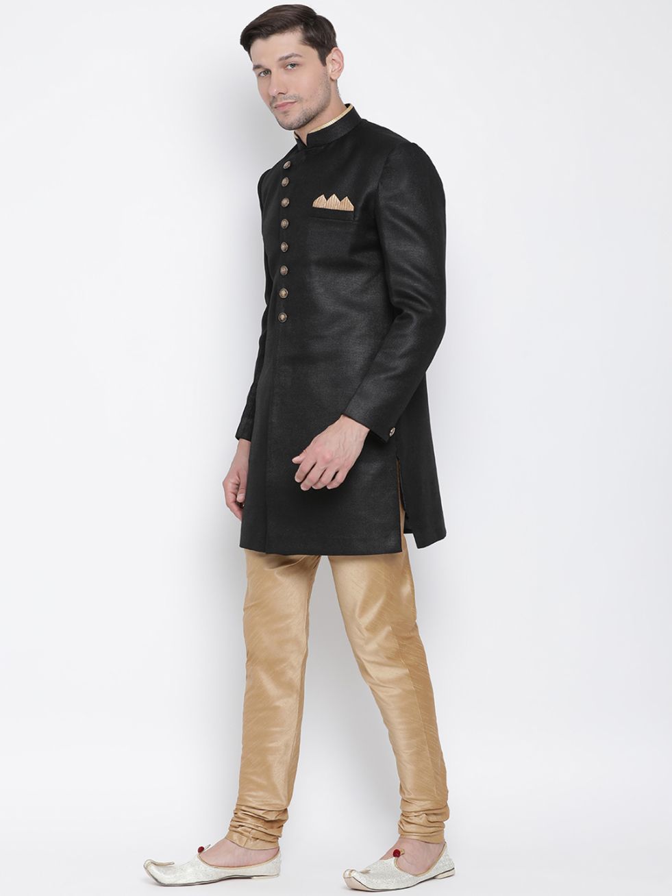 Men's Black Silk Blend Sherwani Set