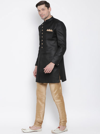 Men's Black Silk Blend Sherwani Set