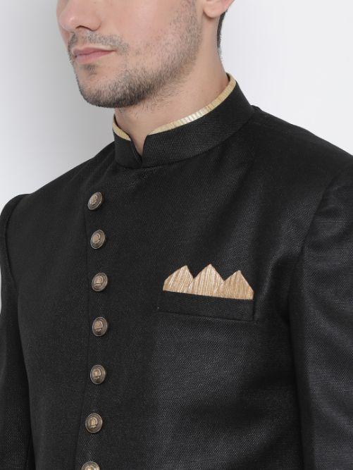 Men's Black Silk Blend Sherwani Set