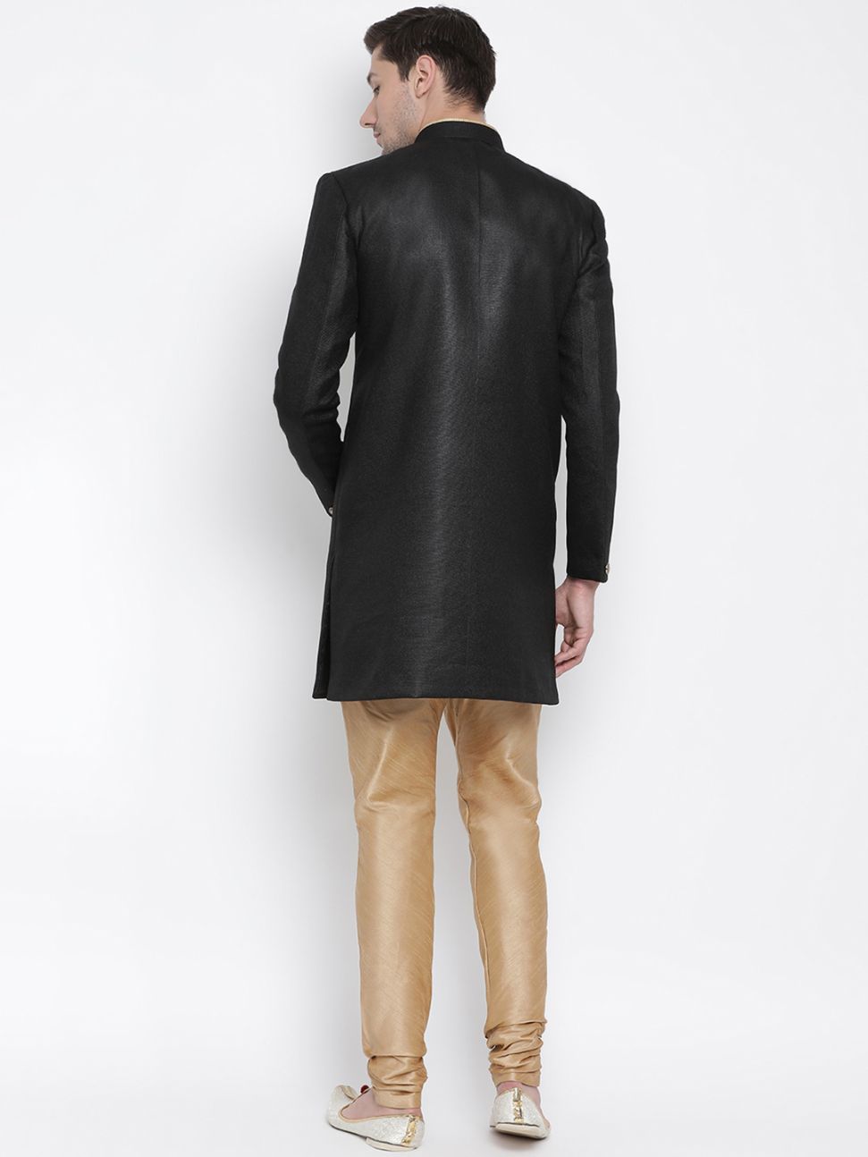 Men's Black Silk Blend Sherwani Set