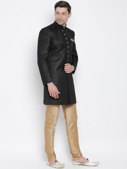 Men's Black Silk Blend Sherwani Set