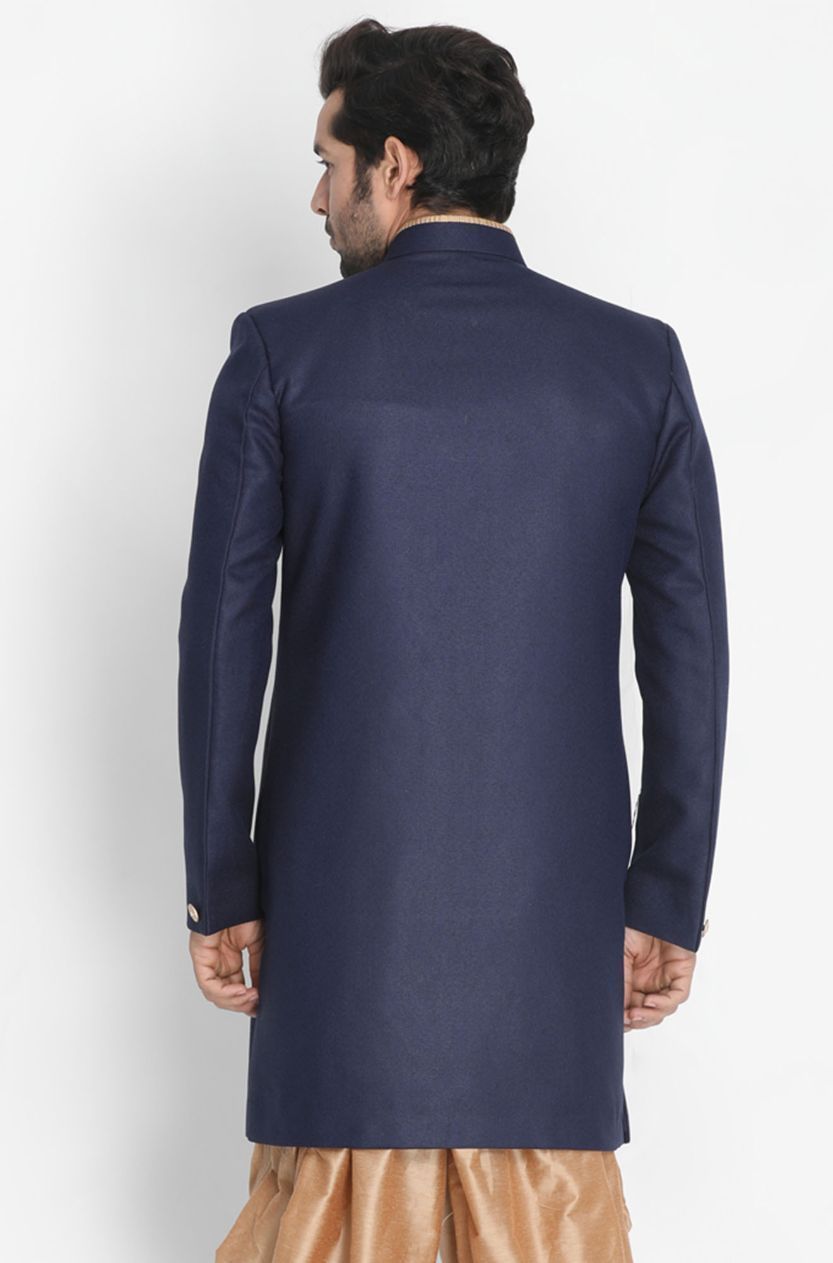 Men's Dark Blue Silk Blend Sherwani Only Top