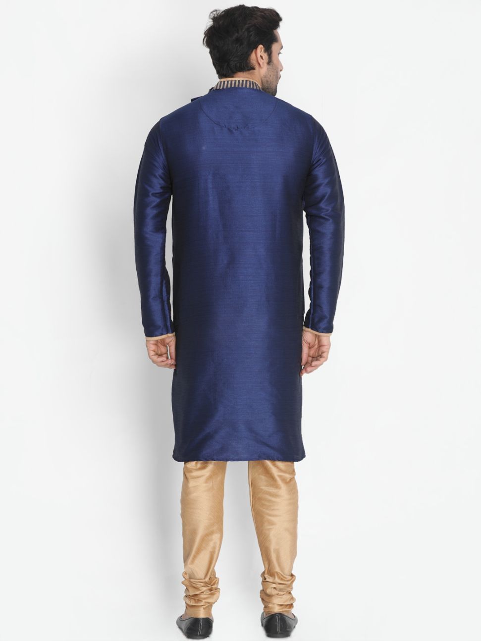 Men's Dark Blue Silk Blend Sherwani Set