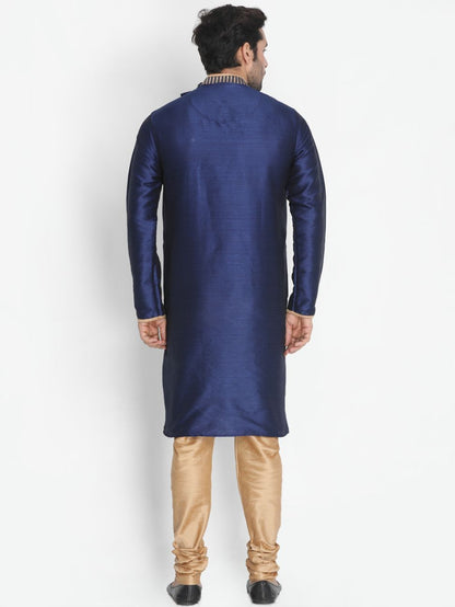 Men's Dark Blue Silk Blend Sherwani Set